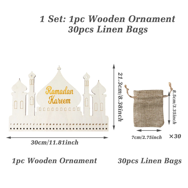 Ramadan Calendar Ornament With Bags Ramadan Kareem Decoration for Home 2025 Eid Mubarak Islamic Muslim Party Supplies Wall Decor