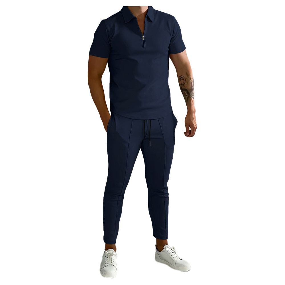 Men's Suit Summer Casual Short Sleeve Polo Shirt Calf Pants &for Men Streetwear Male Tracksuit 2-piece Set - Jointcorp