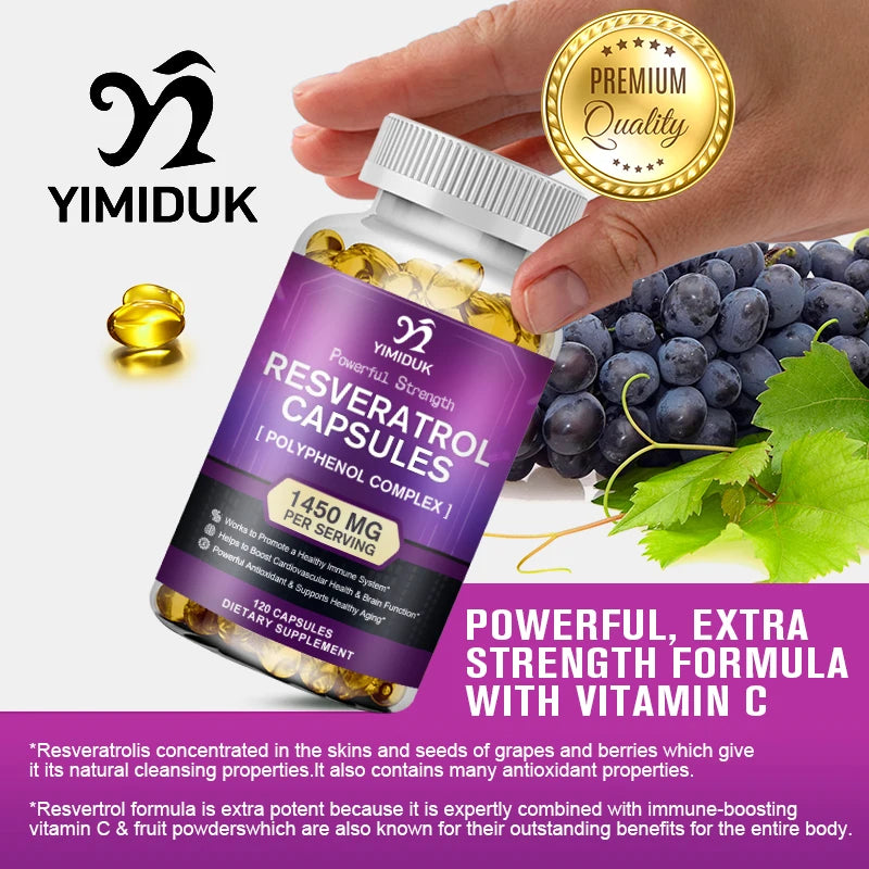 Resveratrol Capsules - Antioxidant Supplement - Supports Healthy Aging & Promotes Immune, Brain Boost & Joint Support