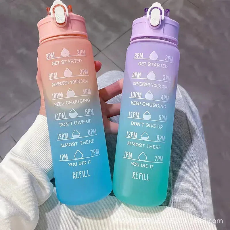 900ML Water Bottle with Straw Time Marker Leak-proof Cup Motivational Portable Water Bottle for Outdoor Sport Fitness BPA Free