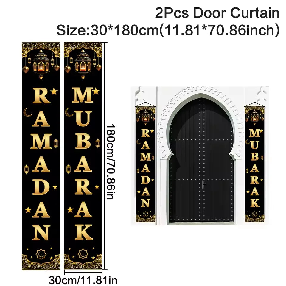 Ramadan Decoration 2025 Door Banner EID Mubarak Decor for Home Porch Banner Ramadan Kareem Islamic Muslim Party Eid Al-Fitr Gift