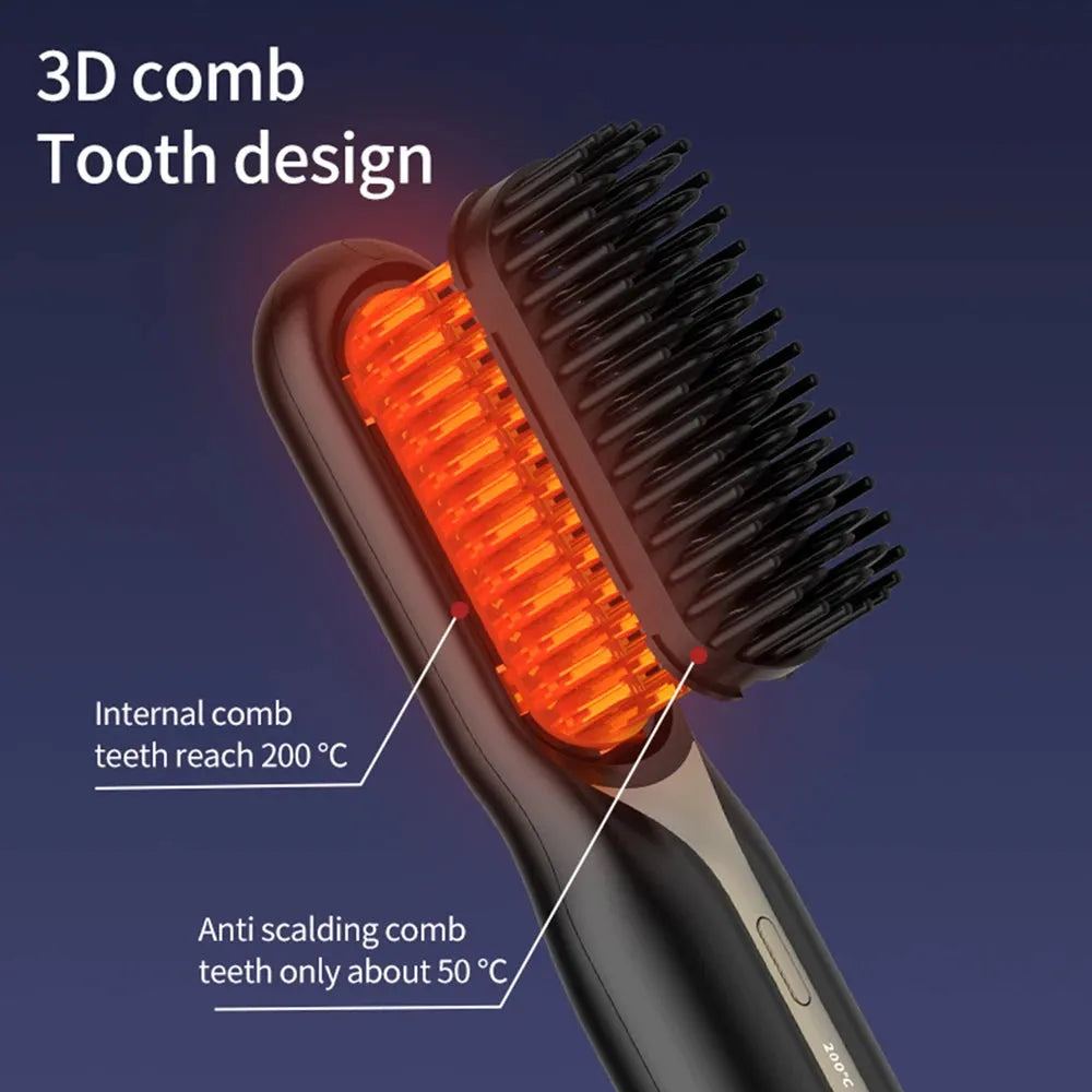 Wireless Hair Straightener Hot Comb Ceramic Heating Professional Electric Brush Smoothing Iron Negative Ion Hair Care Comb