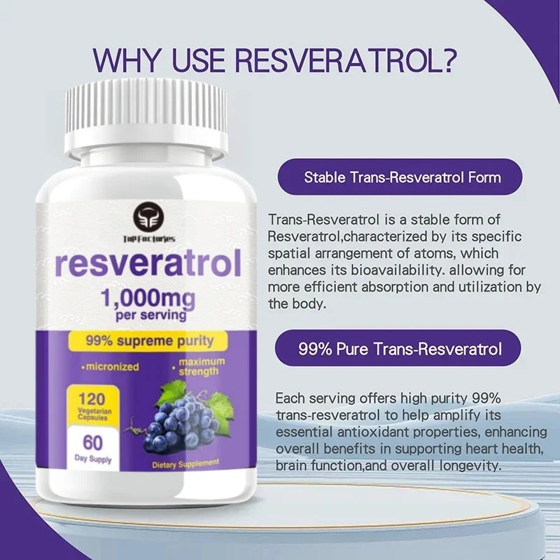 Resveratrol Supplement - Anti-aging, Cardiovascular & Joint Support, Skin