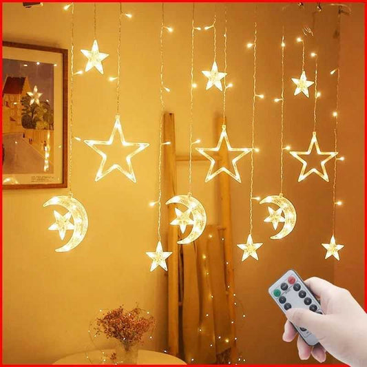 Star Moon Led Curtain Garland String Light EID Mubarak Ramadan Decoration for Christmas Home 2025 Islam Muslim E