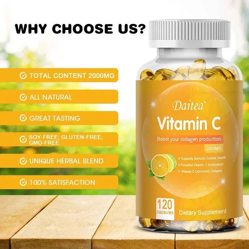 Vitamin C 2000 Mg, High Absorption Vitamin C, Maximized, for The Immune System and Antioxidants, Collagen Booster