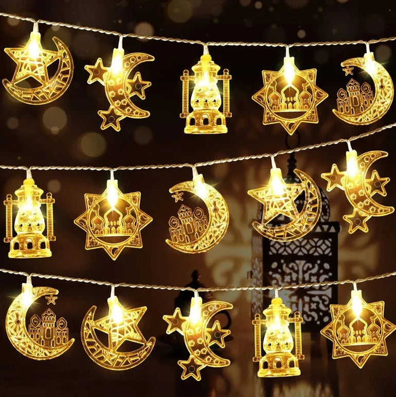 1.5M 10LED EID Mubarak LED String Lights Islam Muslim Festival Party Moon Star Castle Lantern Ramadan Home Decoration 2024 New