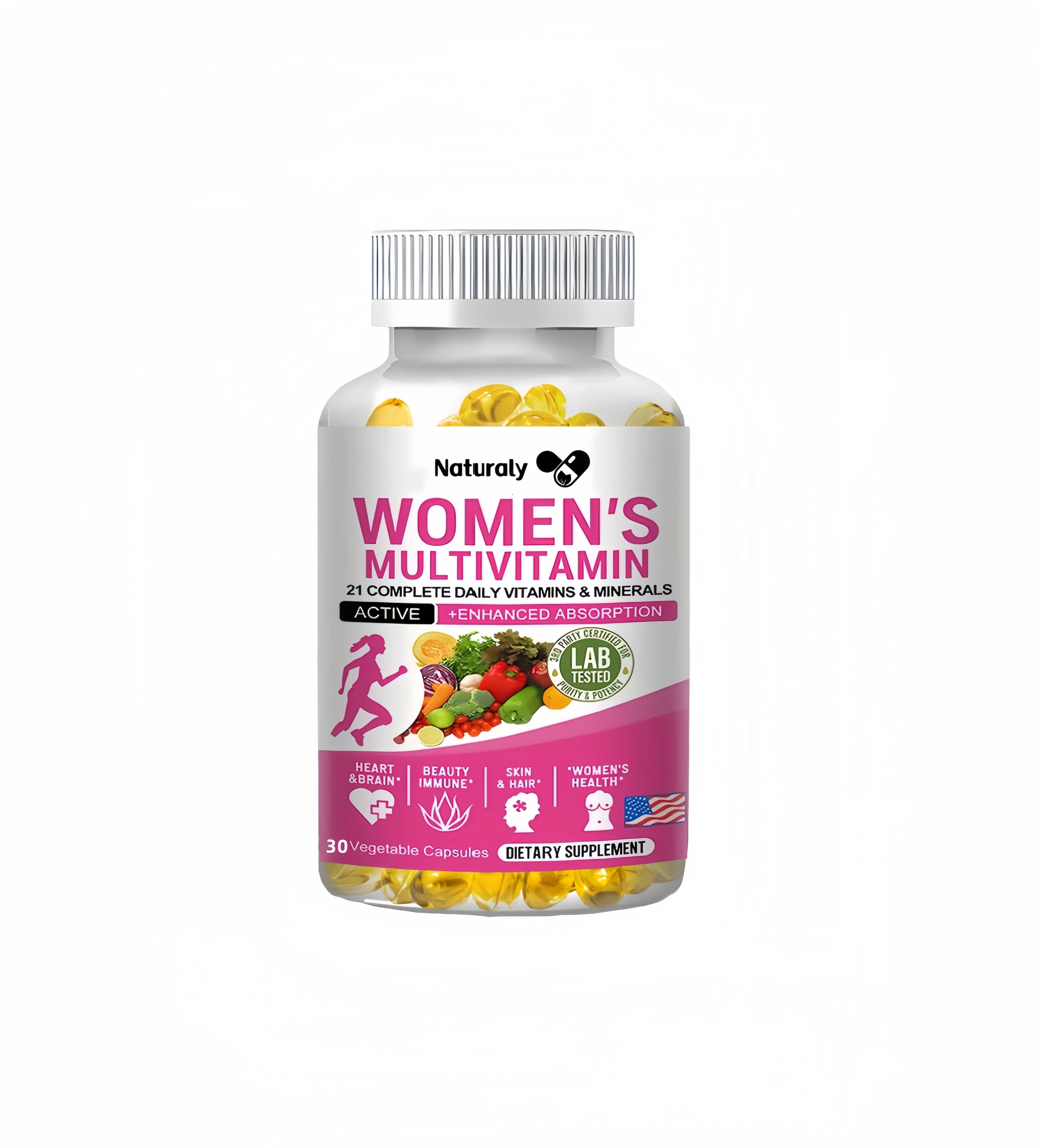 Multivitamin capsules contain a perfect blend of iron, biotin, calcium and zinc to support immune function and energy.