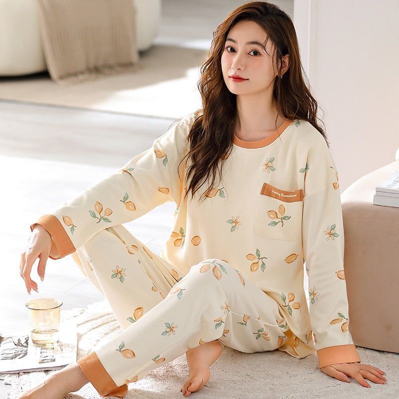 Pajamas for Women Long Sleeve + Pants O-neck Soft Pyjamas - Jointcorp