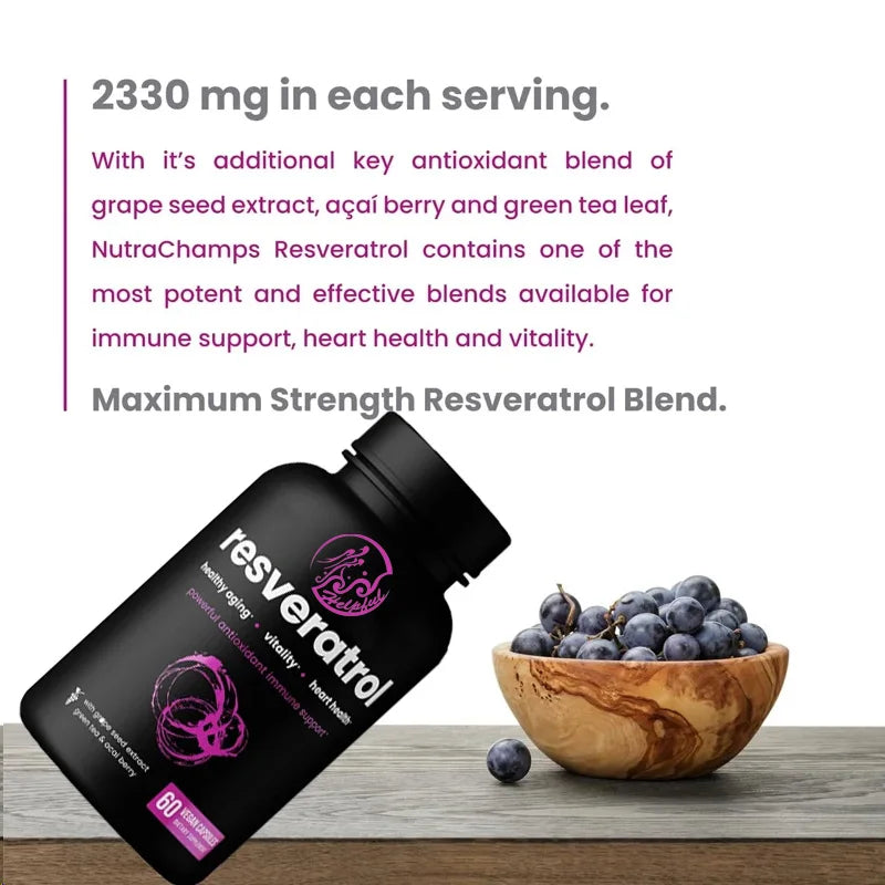 Resveratrol Supplement 60 Pure Plant Capsules with Trans Resveratrol, Green Tea, Raspberry and Grape Seed Extracts