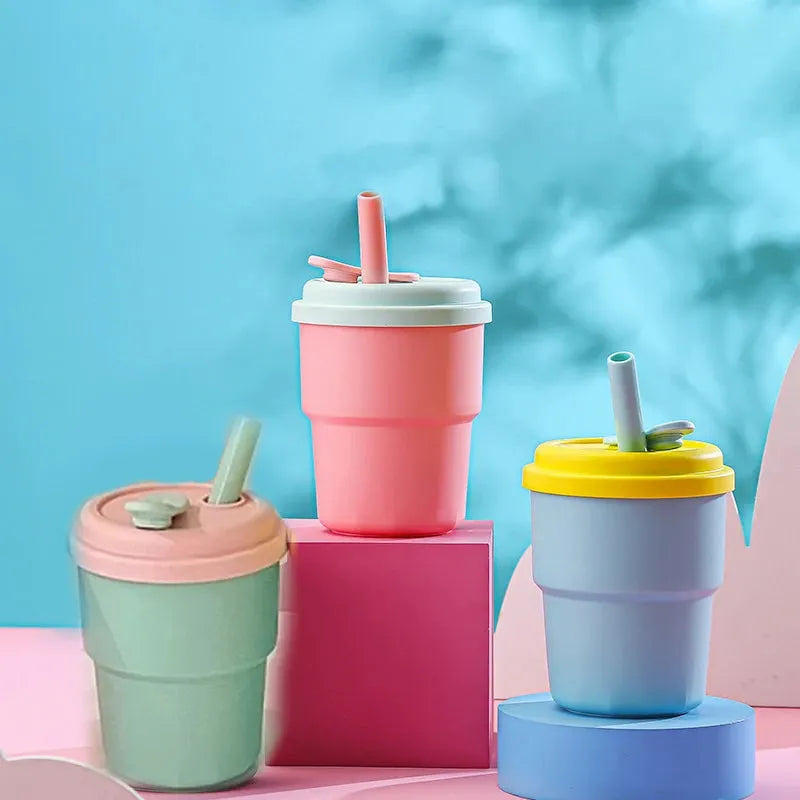 380ml Plastic Straw Cup With Lid Creative Coffee Mug with Straw Portable Juice Milk Water Bottle Heat Resistant Drinking Cup