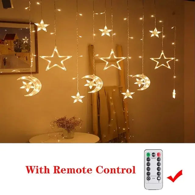 Star Moon Led Curtain Garland String Light EID Mubarak Ramadan Decoration for Christmas Home 2025 Islam Muslim E