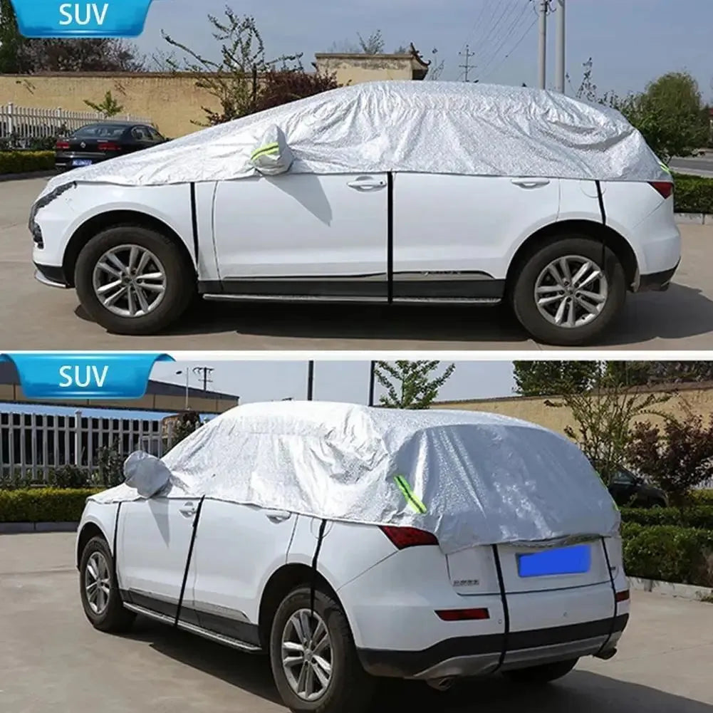 Universal Half Car Cover Shade Cover Outdoor Reflection Aluminum Film Waterproof Auto Cover For Sedan Hatchback Suv E2p5