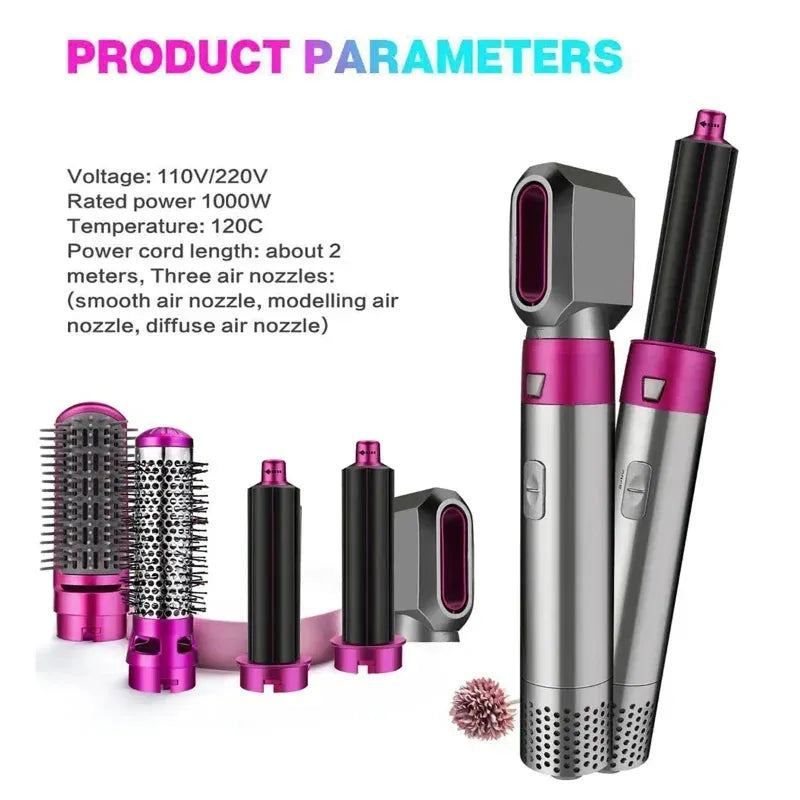 Hot Air Brush 5 in 1 Hair Dryer Brush Negative Ionic Detachable Hair Dryer  Styler Air Culer Wand Hair Straightener Brush Blow