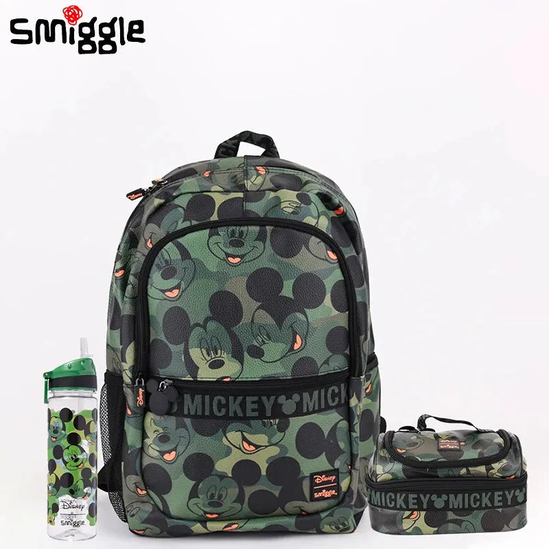 Genuine Australian Smiggle Schoolbag Cute Army Green Mickey Student Children's Large Capacity Backpack Meal Bag Student Gift