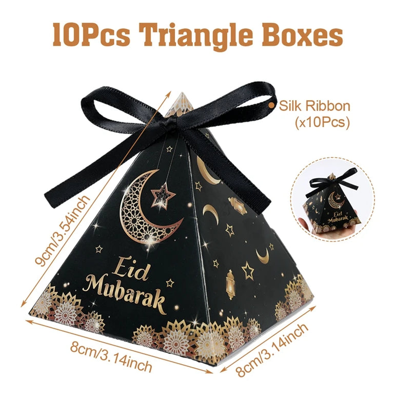 EID Mubarak Decor Triangle Candy Boxes Ramadan Decor 2025 Gift Box Ramadan Kareem Islamic Muslim Party Eid Al Adha Gifts