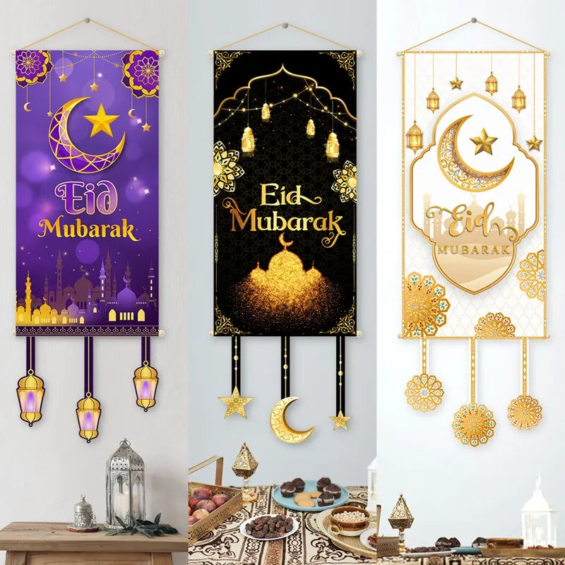 Eid Mubarak Decoration 2025 Hanging Flag Ramadan For Home Door Islamic Muslim Party Decor Ramadan Kareem Banner Eid Al-Fitr Gift