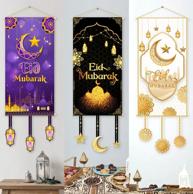 Eid Mubarak Decoration 2025 Hanging Flag Ramadan For Home Door Islamic Muslim Party Decor Ramadan Kareem Banner Eid Al-Fitr Gift