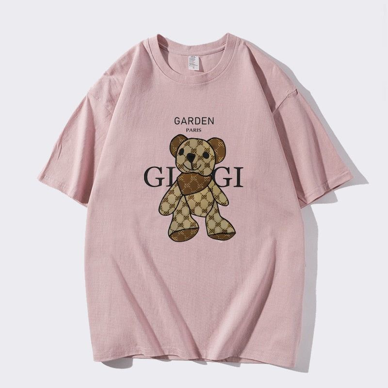 Summer Men's Little Bear Printed T-shirt 100% Cotton T-shirt Men's and Women's Casual Street Round Neck Large Top - Jointcorp