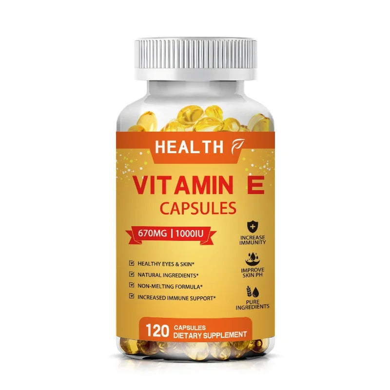 HEALTH Natural Treasure Vitamin E 1000 IU Soft Capsules, Supporting Antioxidant Health and Immune System