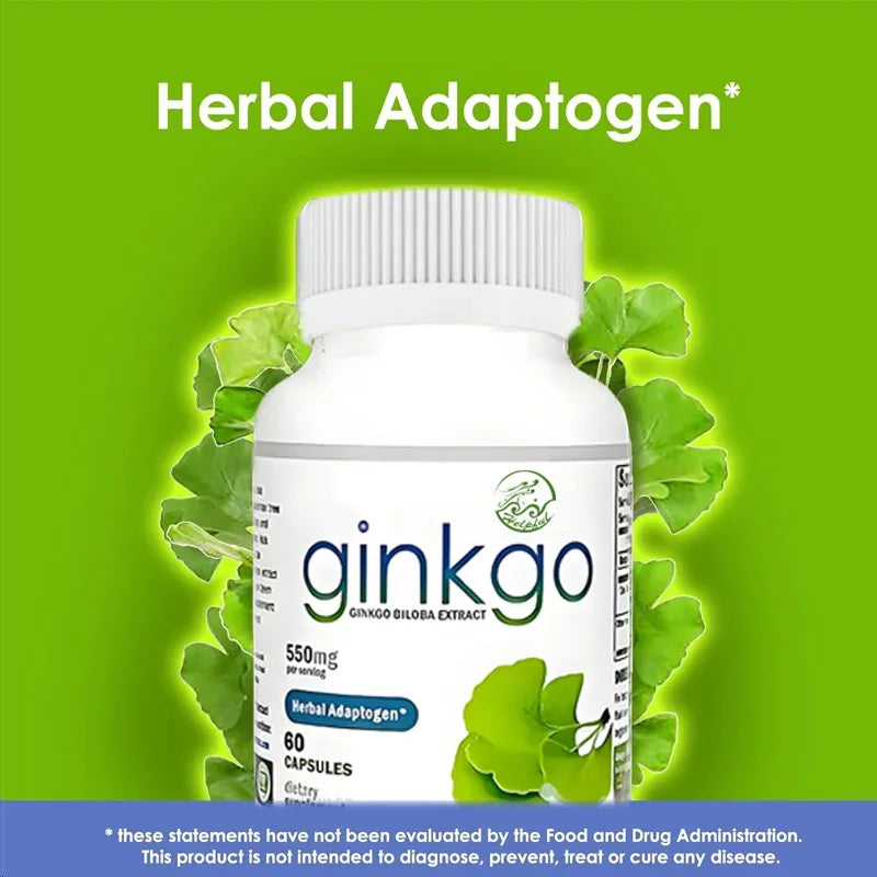 Nutritional Ginkgo biloba 550mg extract supplement cognitive and memory support improves mental clarity and focus 60 capsules