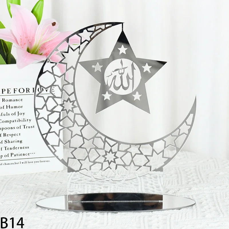 Eid Mubarak Table Ornaments Gold Star Moon Ramadan Kareem Home Decoration 2024 Islamic Muslim Home Party Decor Eid Al-fitr Gifts