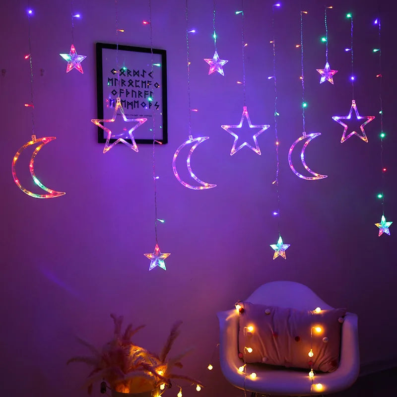 Star Moon Led Curtain Garland String Light EID Mubarak Ramadan Decorations for Home 2024 Islam Muslim Event Party Supplies Gift