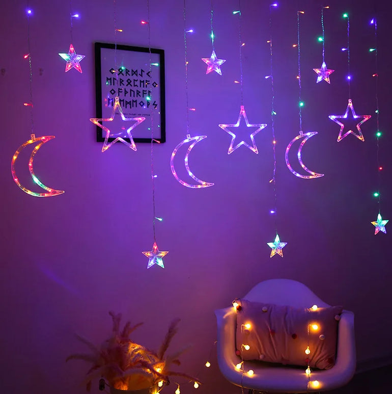 Star Moon Led Curtain Garland String Light EID Mubarak Ramadan Decorations for Home 2024 Islam Muslim Event Party Supplies Gift