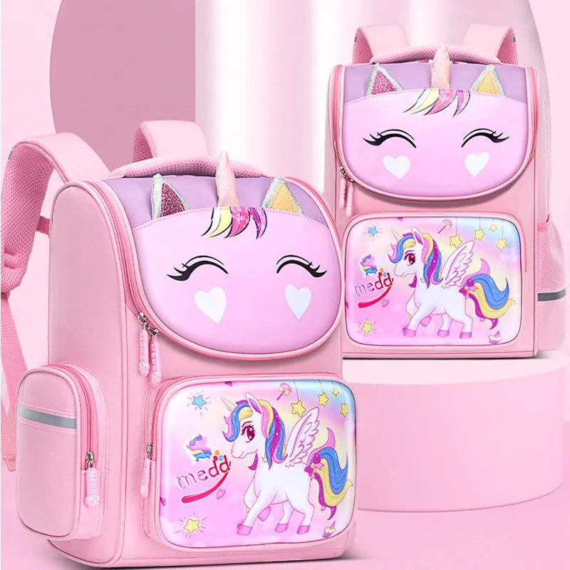 New 1-5 Grade School Bags Cartoon 3D Unicorn Girls Sweet Kids School Backpacks Boys Lightweight Waterproof Primary Schoolbags