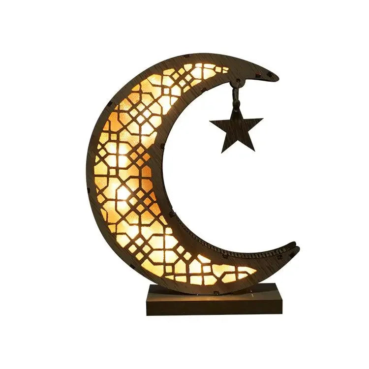 Eid Mubarak Plaque Moon Ornament Muslim Handicraft Decoration Ramadan Gift Luminous Wooden Gift Pattern Custom Display Crafts