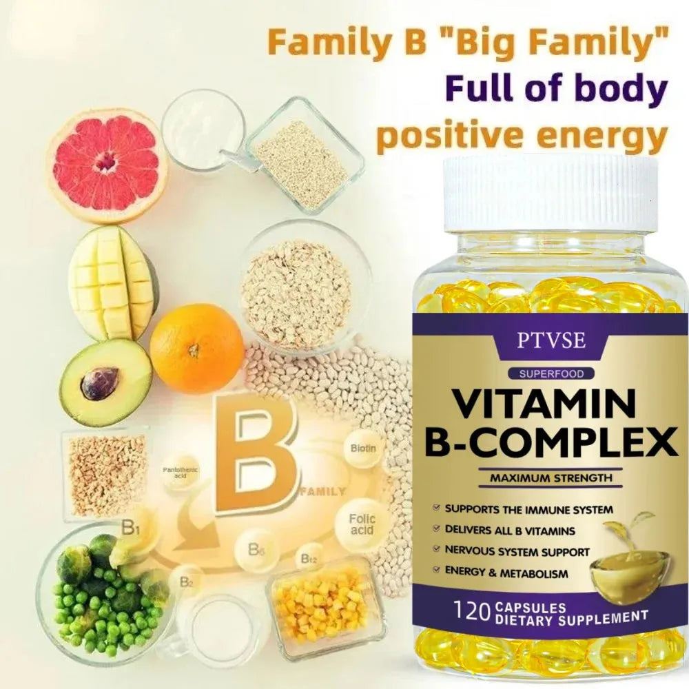 Vitamin B Complex Capsules Help Relieve Fatigue, Improve Digestion, Reduce Stress, Better Mood Support, Immune Supplement