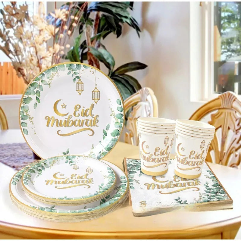 Eid Mubarak Tableware Set Ramadan Decoration 2025 Baby Disposable Tableware Jungle Safari Theme Paper Plate Cup