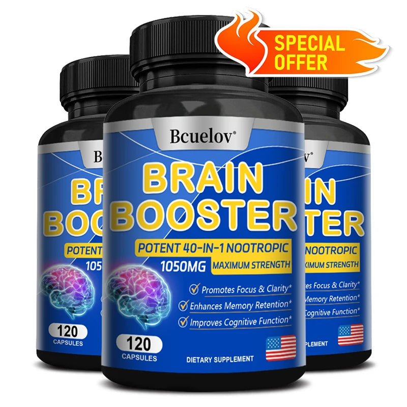 Powerful 14-in-1 Brain Booster - Supports Brain & Nervous System Health, Promotes Focus & Clarity, Boosts Cognitive Antioxidant