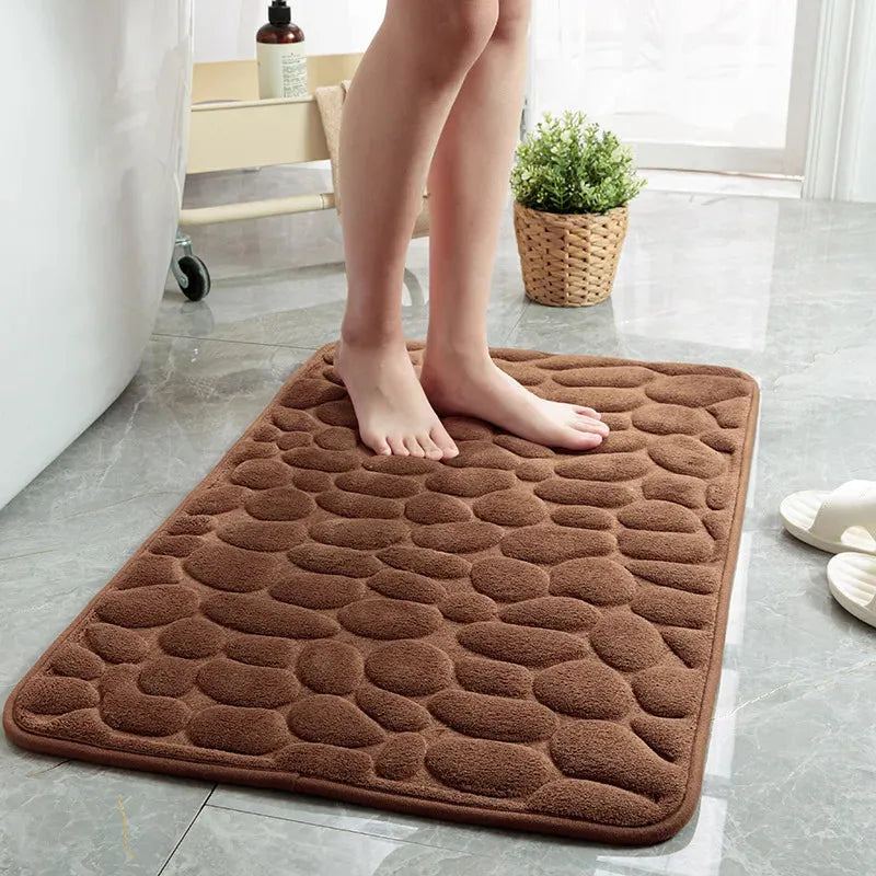 Cobblestone Embossed Shower Antislip Mat Super Absorbent Draining Mat Bathroom Carpet Memory Foam Washable Rug Toilet Floor Mat