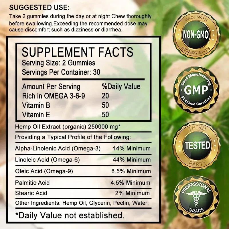 Powerful Herbal Gummies - Stress, Sleep, Mood, Calm, Focus, Relaxation Supplement, Vegan, Non-GMO, Gluten-Free - Omega 369