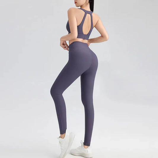 Women's yoga suits cross-back workout vests and high-waisted tights leggings