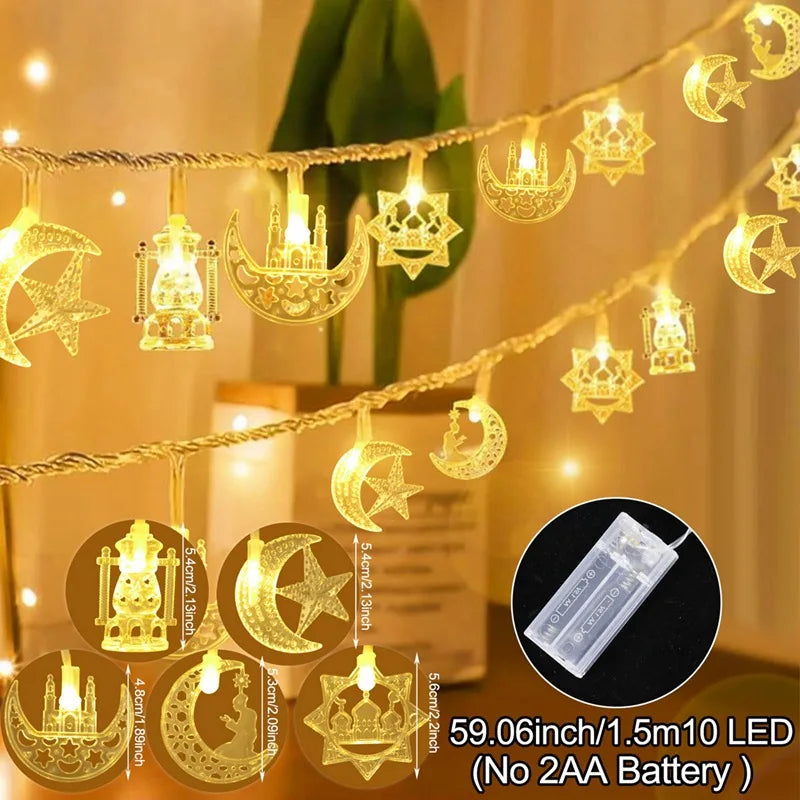 Moon Star Eid Mubarak String Light 2025 Ramadan Decoration For Home Ramadan Kareem Islam Muslim Party Decor Eid Al Adha Gifts