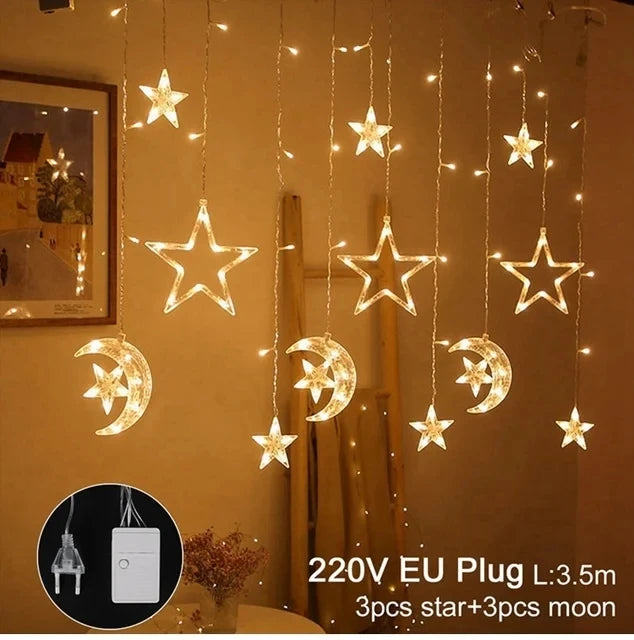 Star Moon Led Curtain Garland String Light EID Mubarak Ramadan Decorations for Home 2025 Islam Muslim Event Party Supplies Decor