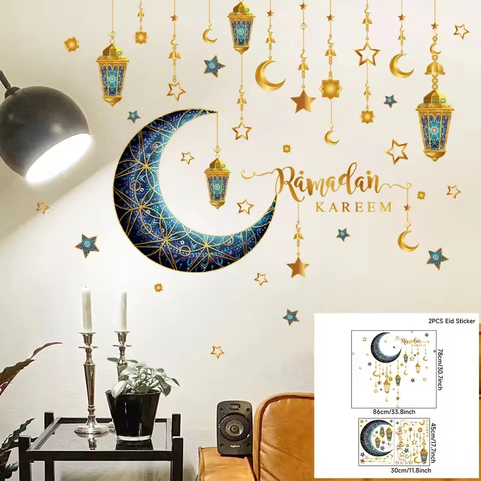 Eid Mubarak Wall Window Stickers Ramadan Decorations for Home 2025 Ramadan Kareem Islamic Muslim Party Decor Eid Mubarak Gifts