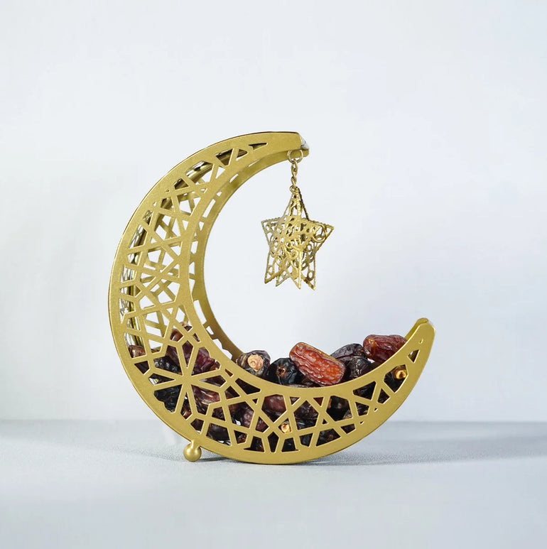 Metal Crescent Moon Candy Dessert Tray Islamic Festival Eid Mubarak Iron Moon Star Plate 2024 Ramadan Kareem Home Decorations