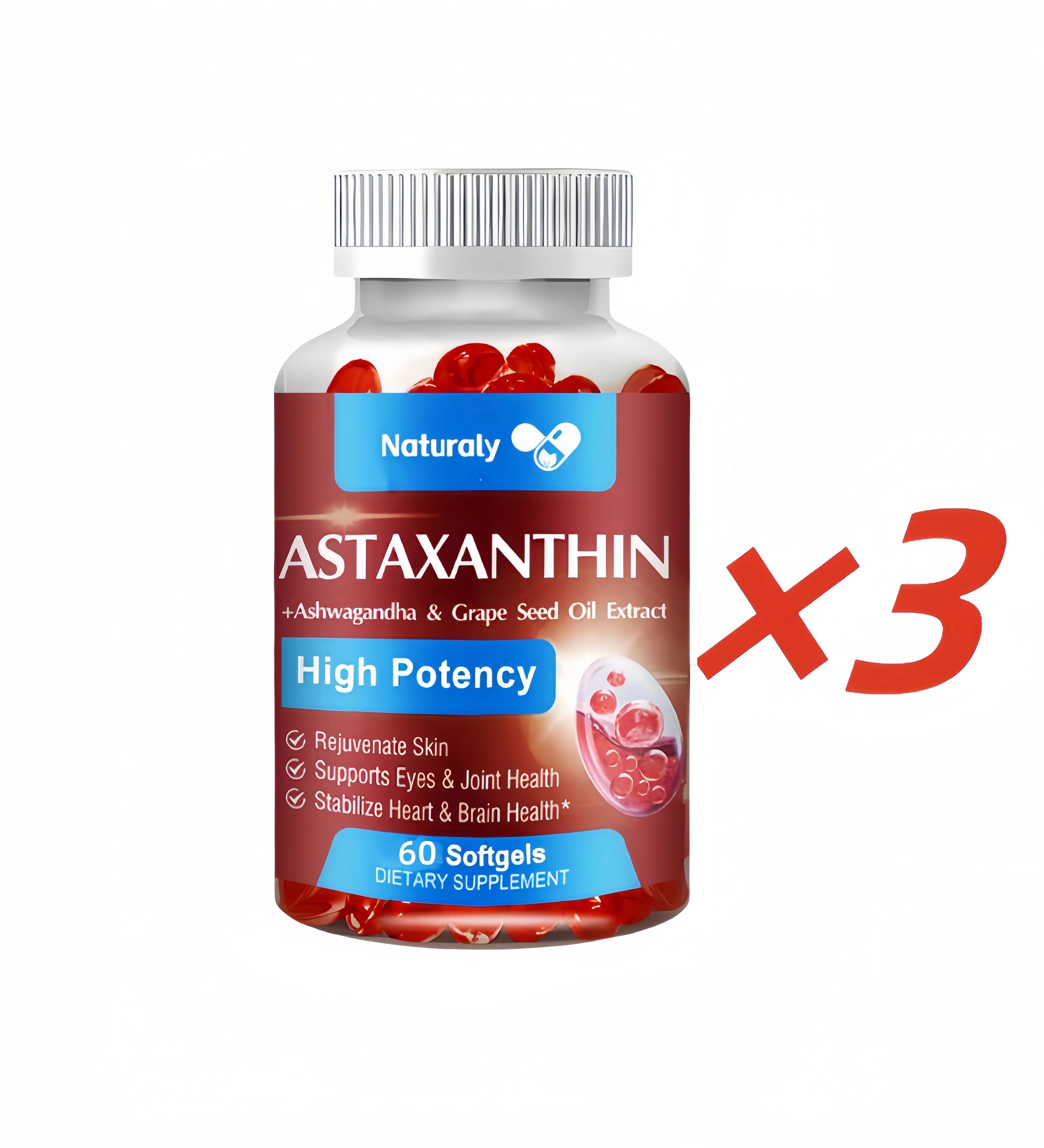 Astaxanthin Supplement with Grapeseed Oil, Ashwagandha Extract, Organic Coconut Oil, and MCT Oil for Joint Health and Immunity