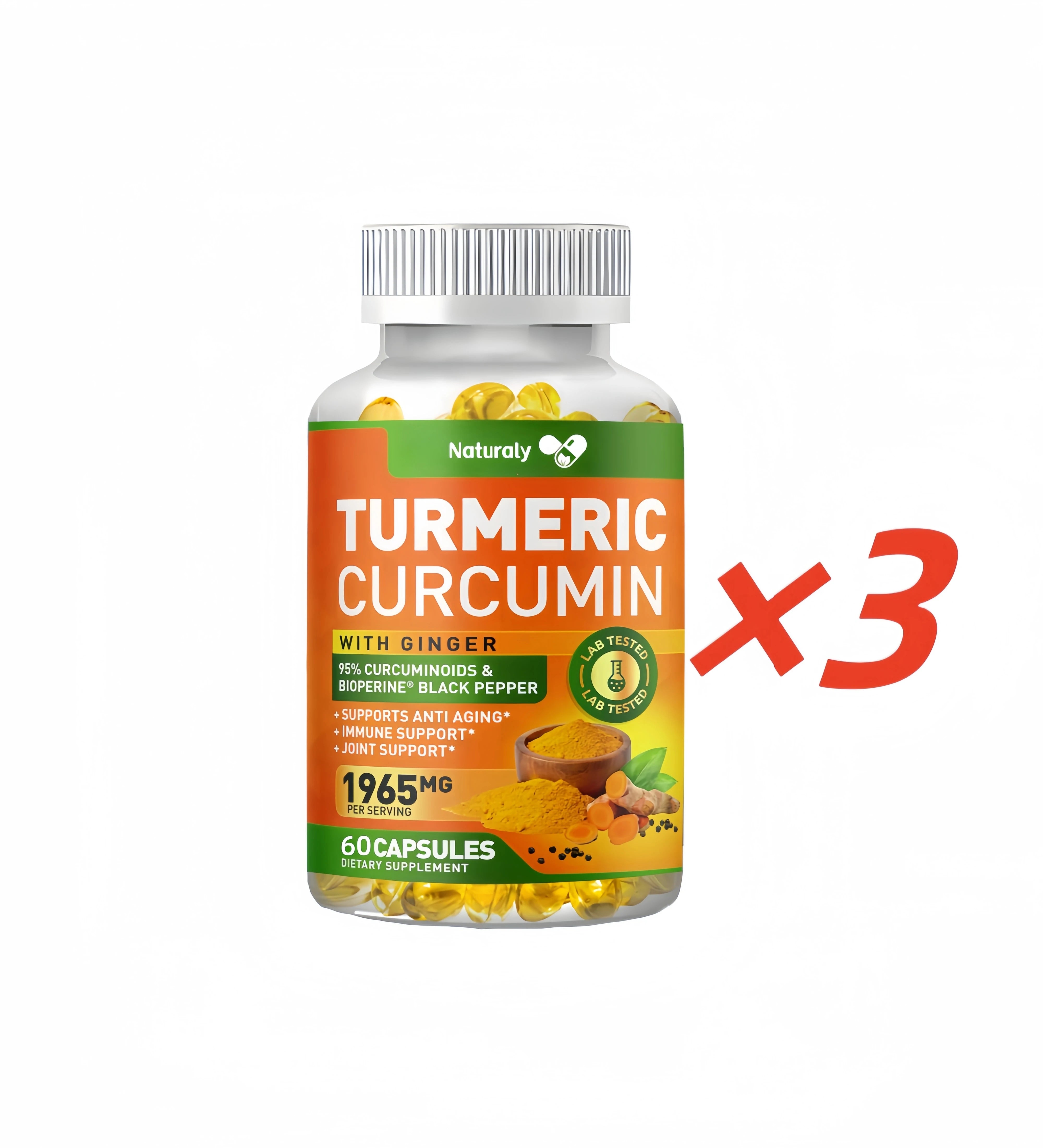 Organic Triple Strength Turmeric Capsules with95% Curcuminoids Joint & Healthy Inflammation Support