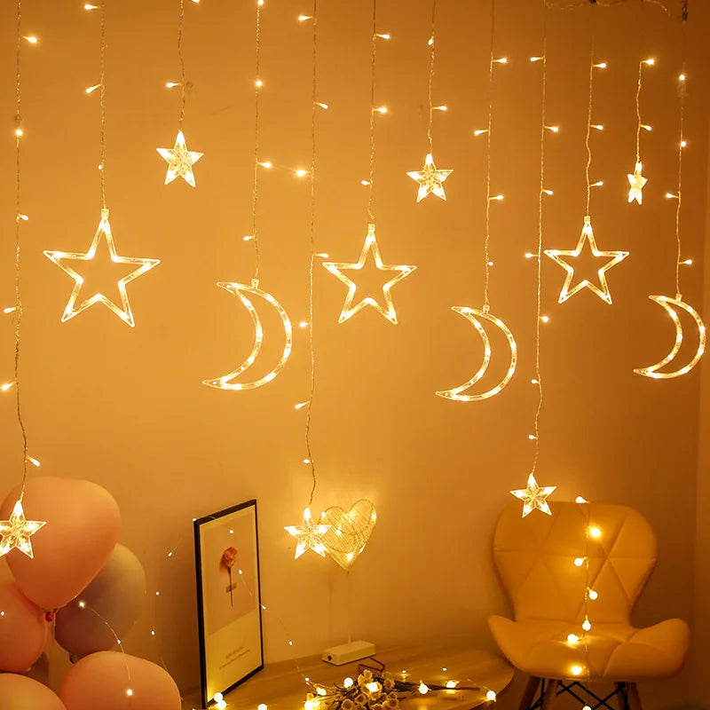 Star Moon Led Curtain Garland String Light EID Mubarak Ramadan Decorations for Home 2024 Islam Muslim Event Party Supplies Gift