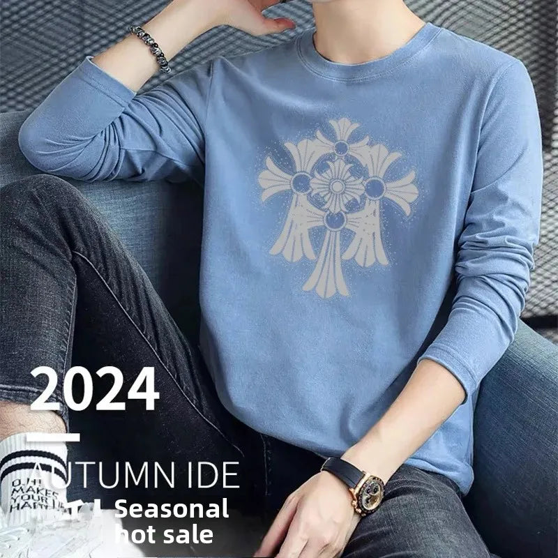 240g Double-Sided Long Sleeve T-Shirt 2024 Autumn Winter New Men's Women's Casual Solid Color Base Layer Top