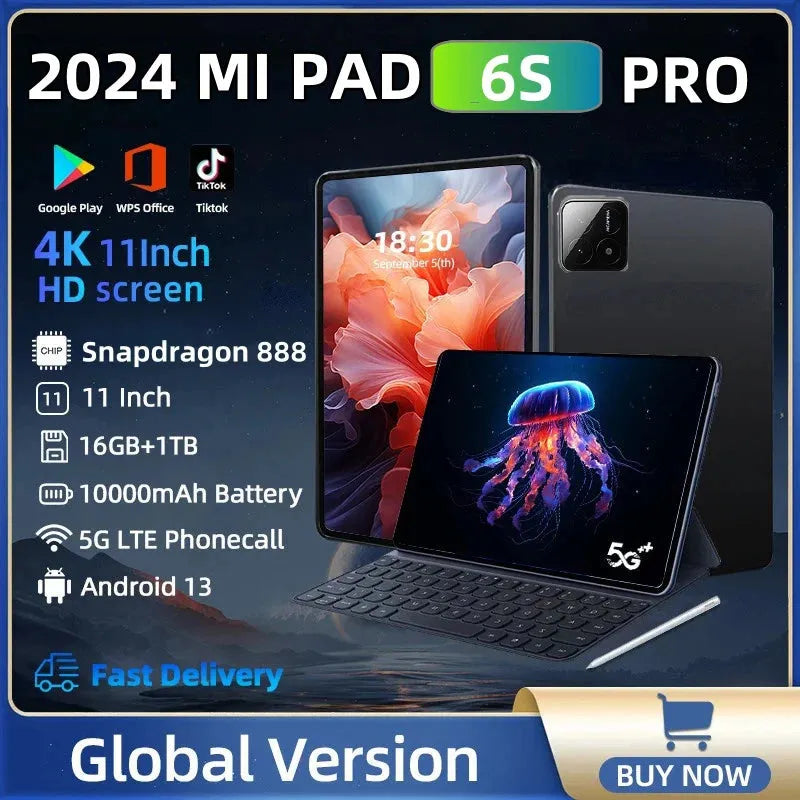 2024 Global Version Original Pad 6S Pro Tablet 11inch  HD 4K Android 13 16GB+1T 10000mAh 5G Dual SIM Bluetooth WiFi GPS Tablet