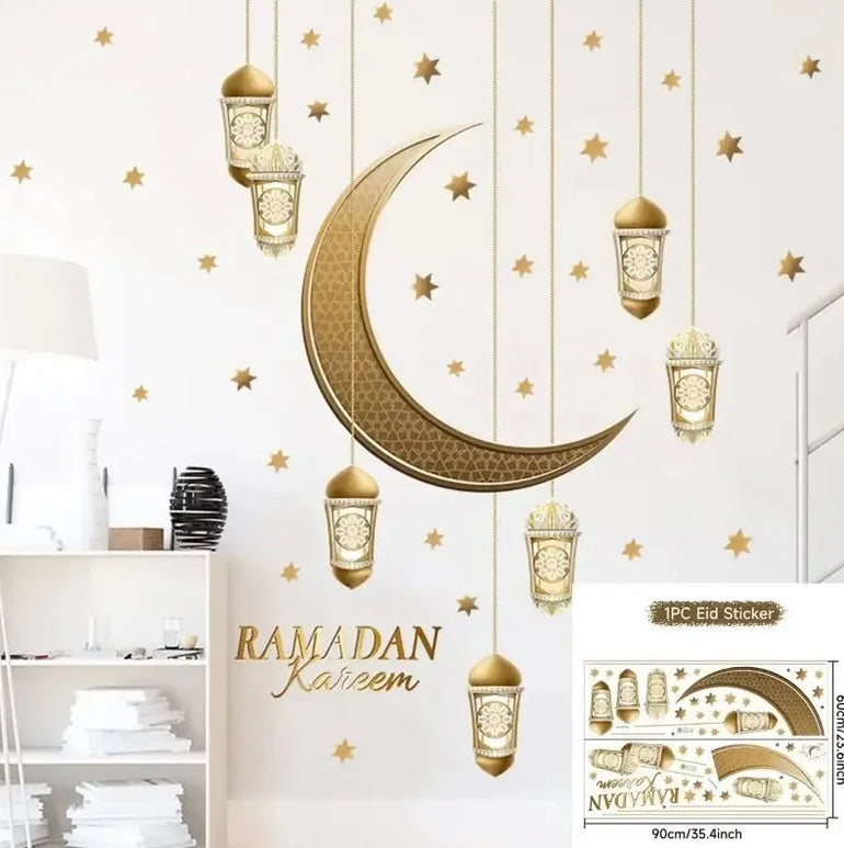 Eid Mubarak Wall Window Stickers Ramadan Decorations for Home 2025 Ramadan Kareem Islamic Muslim Party Decor Eid Mubarak Gifts