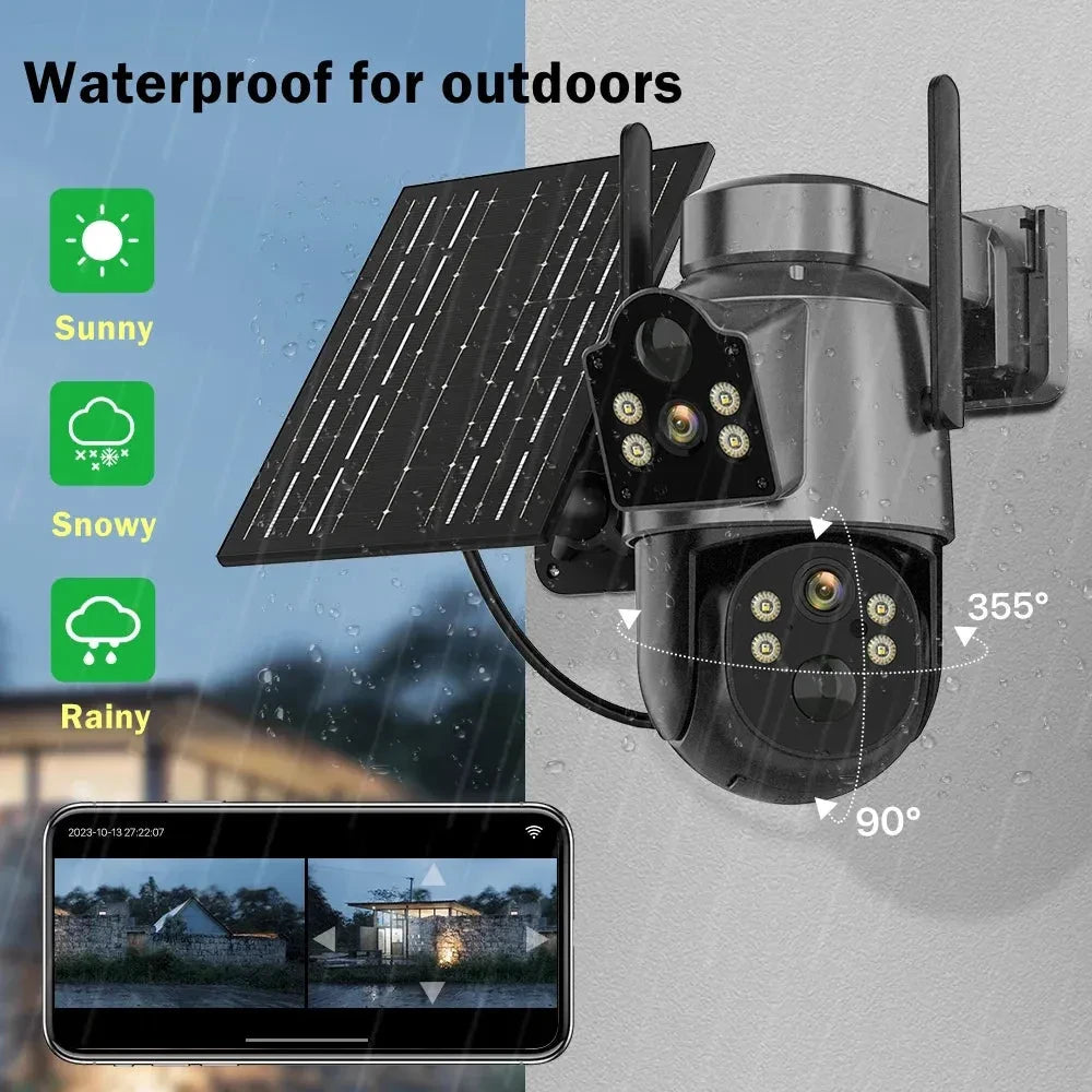 4k 8MP Solar Camera With 7800 mAh Battery Dual Lens WIFI IP Camera PIR Human Detection Night Vision Security Surveillance ICSEE