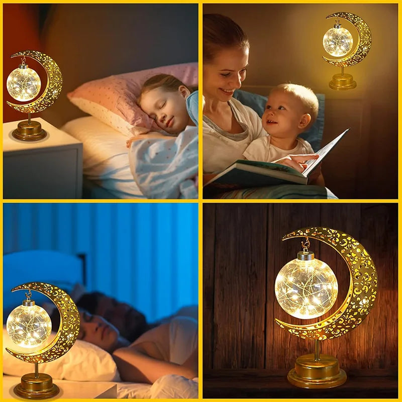 Eid Decoration LED Iron Ramadan Moon Lamp Star Metal Bedroom Table Lamps Night Light Ambient Lighting Muslim Eid