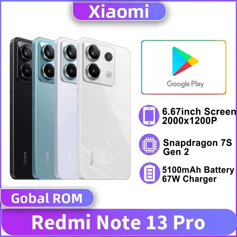 Global ROM Xiaomi Redmi Note 13 Pro 5G Mobile Phone NFC 200MP Camera 120Hz Display 5100mAh Battery 67W Fast Charging 6.67"