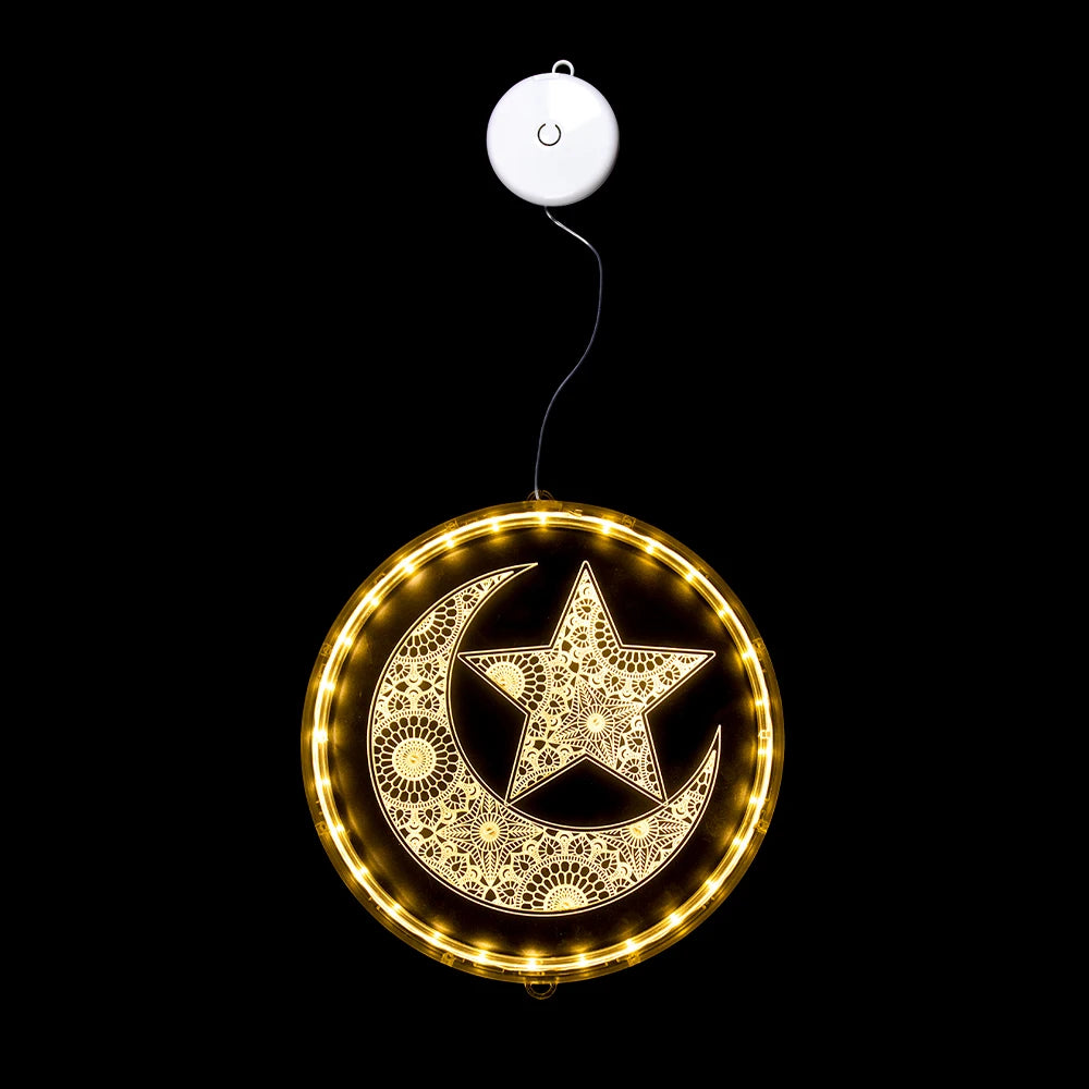 Ramadan Eid Mubarak LED Lights Window Decoration Hanging Lamp Eid al-Fitr Moon Night Light for Muslims Ramadan Party Decorations