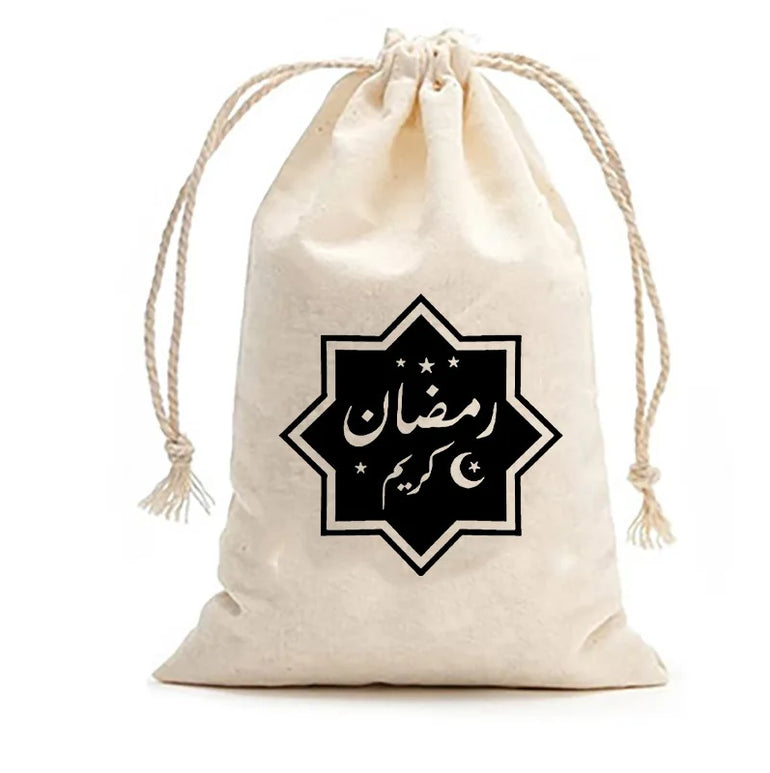 12PCS Eid Mubarak Candy Bag Star Moon Canvas Pocket Arabic Islam Muslim Party Gift Bag Ramadan Decoration For Home 4x6 inch